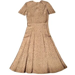 1940s RIBBON Dress Lace Soutache Dress Taupe Mocha short sleeve long midi